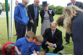 Image of HRH The Earl of Wessex visiting South Walney Nature Reserve with schoolchildren