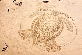 Image of mandala of turtle on beach at St Bees designed by Simon Wheatley