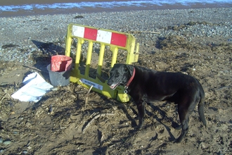 Large plastic crash barrier and other items