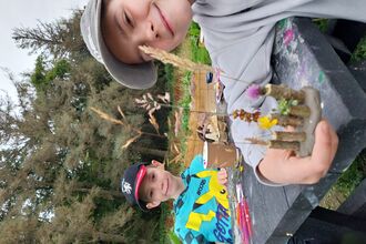 Children outdoor crafting at cold springs