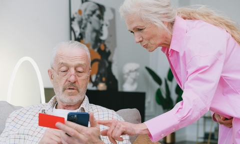 senior couple with online shopping on smart phone - source pexels