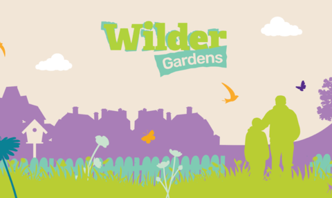 Illustrated image of parkland with wildlife with parent and child