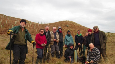 Volunteers tree planting at Eycott Hill