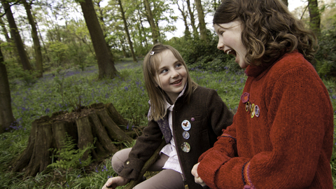 Bluebells WATCH - young girls laughing in bluebell wood