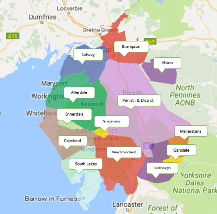 Map - Red squirrel local voluntary groups in Cumbria