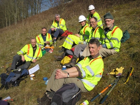 Wildlife conservation volunteers taking a break