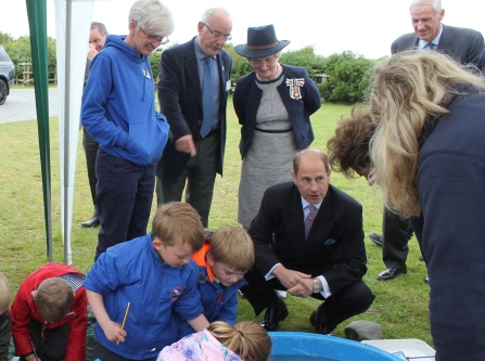 Image of HRH The Earl of Wessex visiting South Walney Nature Reserve with schoolchildren