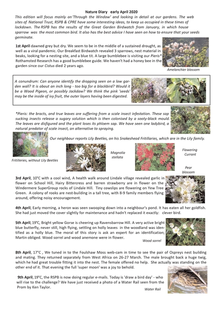 Nature Diary April 2020 by Peter and Sylvia Woodhead page 1
