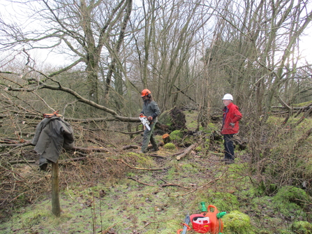 Work party at Waitby Greenrigs after storm. Wal and Nigel Harbron