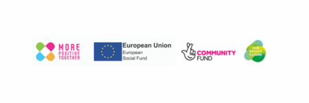 Logos featuring postive together - community fund - EU - brighter future