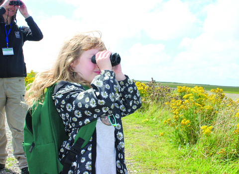 Image of child bird watching at South Walney Nature Reserve